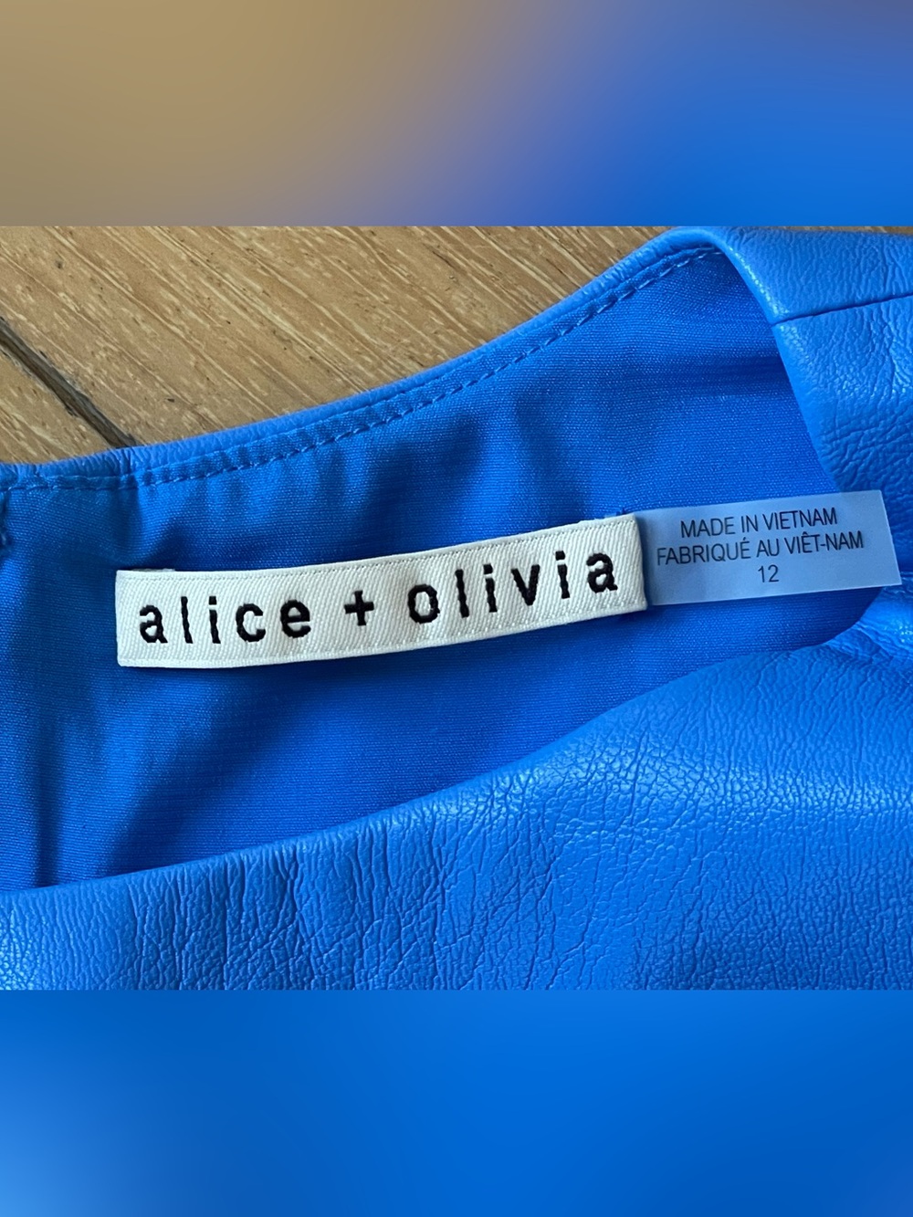 Alice + Olivia Coley Palace Blue Vegan Leather Shift Dress Size 12 Edgy - Picture 7 of 13